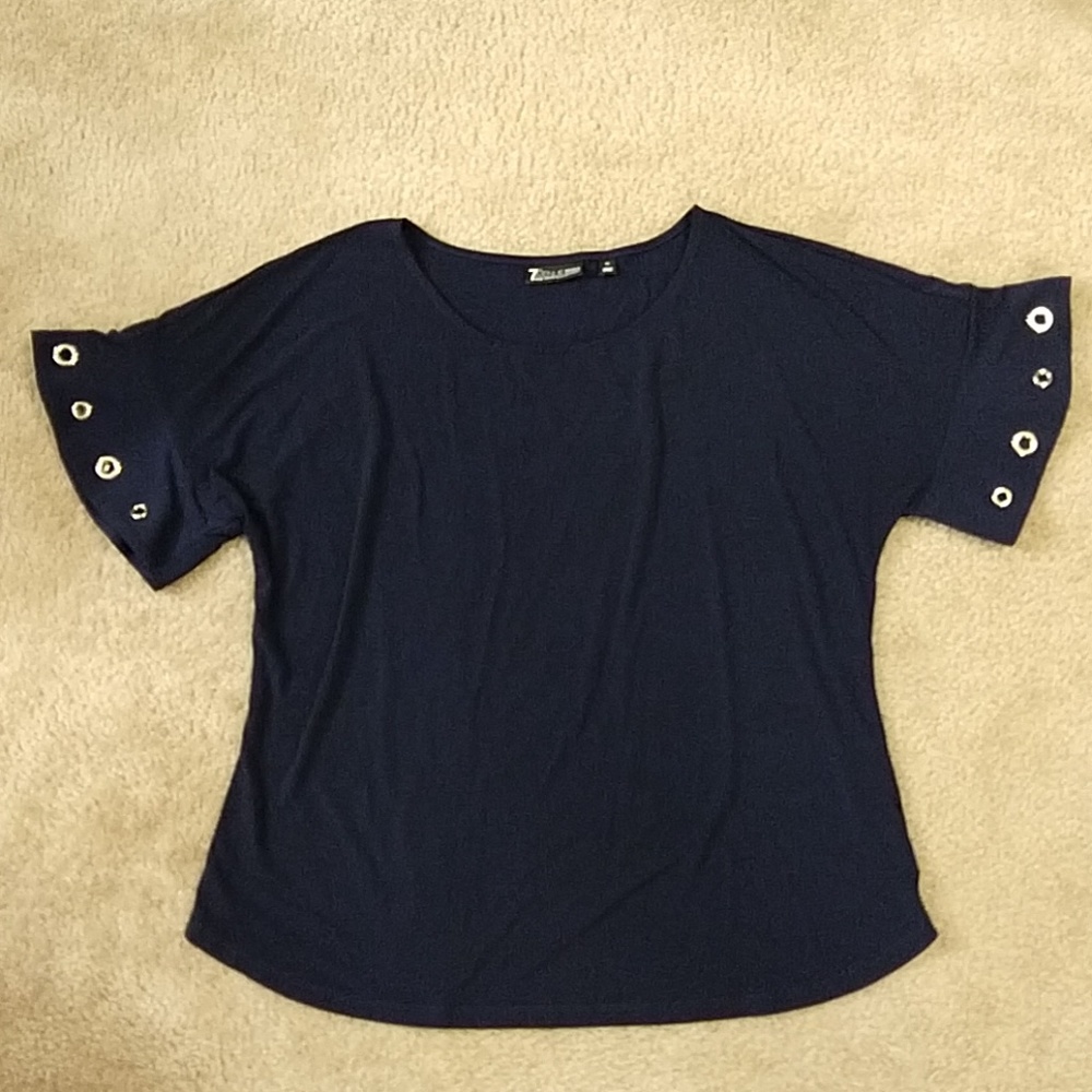 Navy Blue top with embellished sleeves